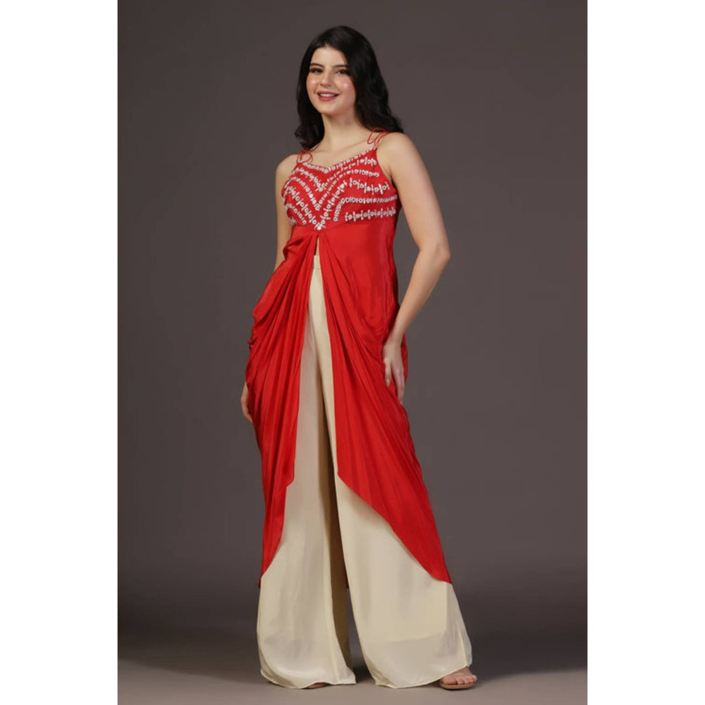 "Two Sisters" by Gyans Red Kurta With Palazzo