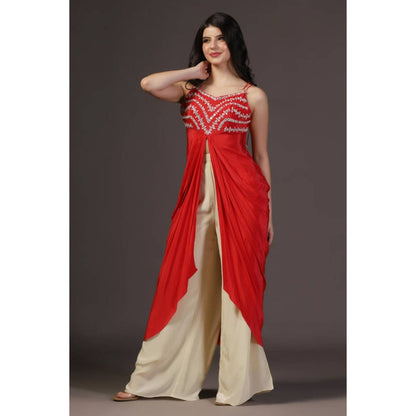 "Two Sisters" by Gyans Red Kurta With Palazzo