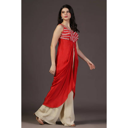 "Two Sisters" by Gyans Red Kurta With Palazzo