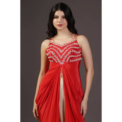 "Two Sisters" by Gyans Red Kurta With Palazzo