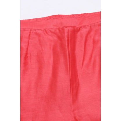 "Two Sisters" by Gyans Pink Silk Solid/Plain V-Neck Kurta With Pant And Dupatta