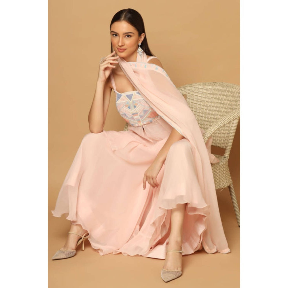 "Two Sisters" by Gyans Peach Embroidered Sharara Set