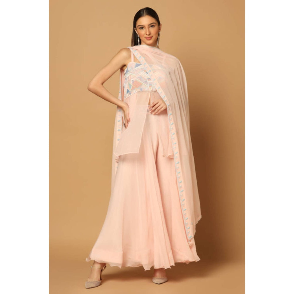 "Two Sisters" by Gyans Peach Embroidered Sharara Set