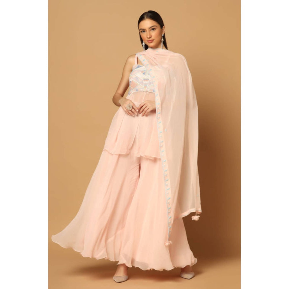 "Two Sisters" by Gyans Peach Embroidered Sharara Set