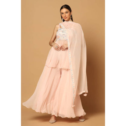 "Two Sisters" by Gyans Peach Embroidered Sharara Set