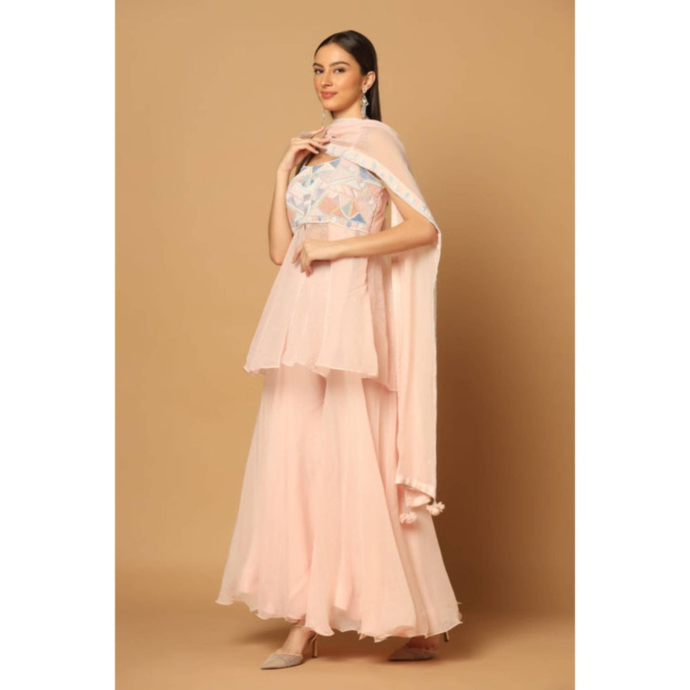 "Two Sisters" by Gyans Peach Embroidered Sharara Set