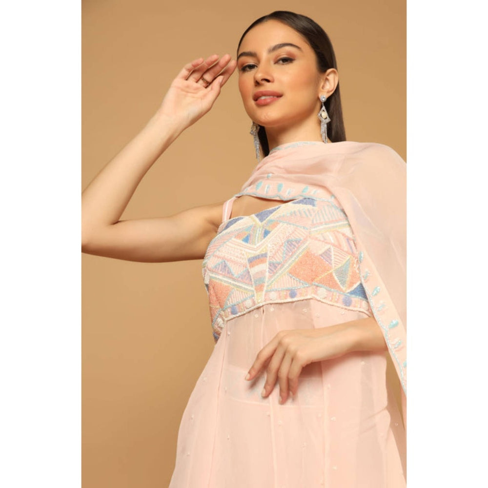 "Two Sisters" by Gyans Peach Embroidered Sharara Set