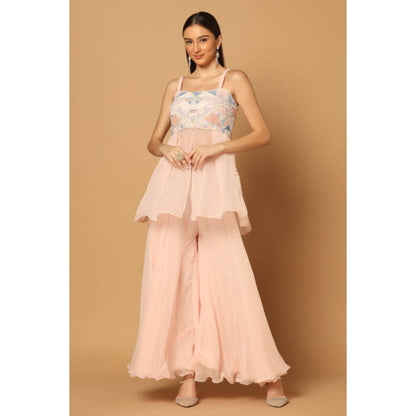 "Two Sisters" by Gyans Peach Embroidered Sharara Set