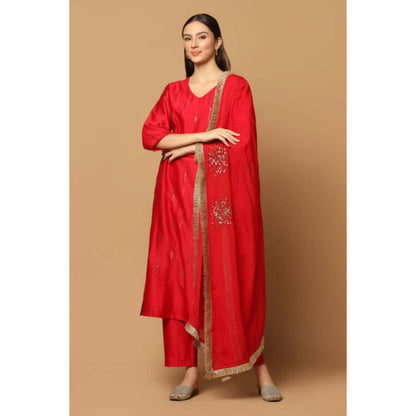 "Two Sisters" by Gyans Red Mukaish Kurta Set