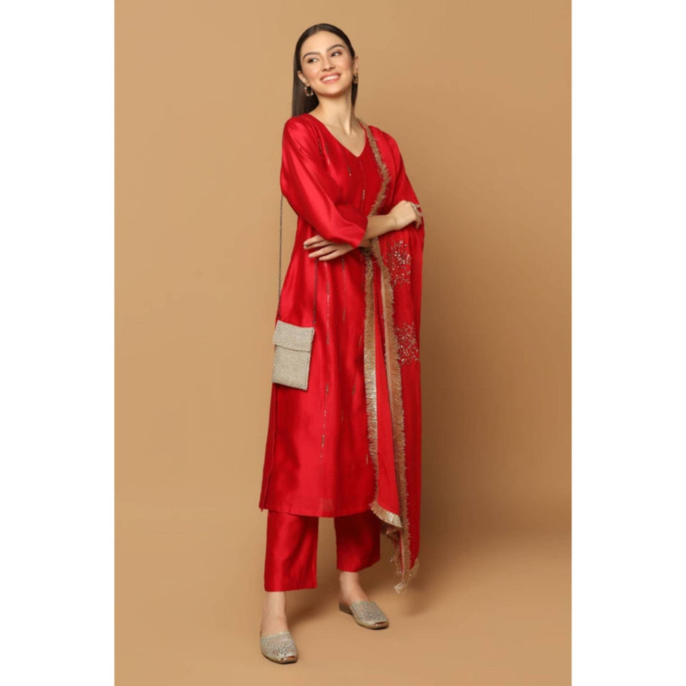"Two Sisters" by Gyans Red Mukaish Kurta Set