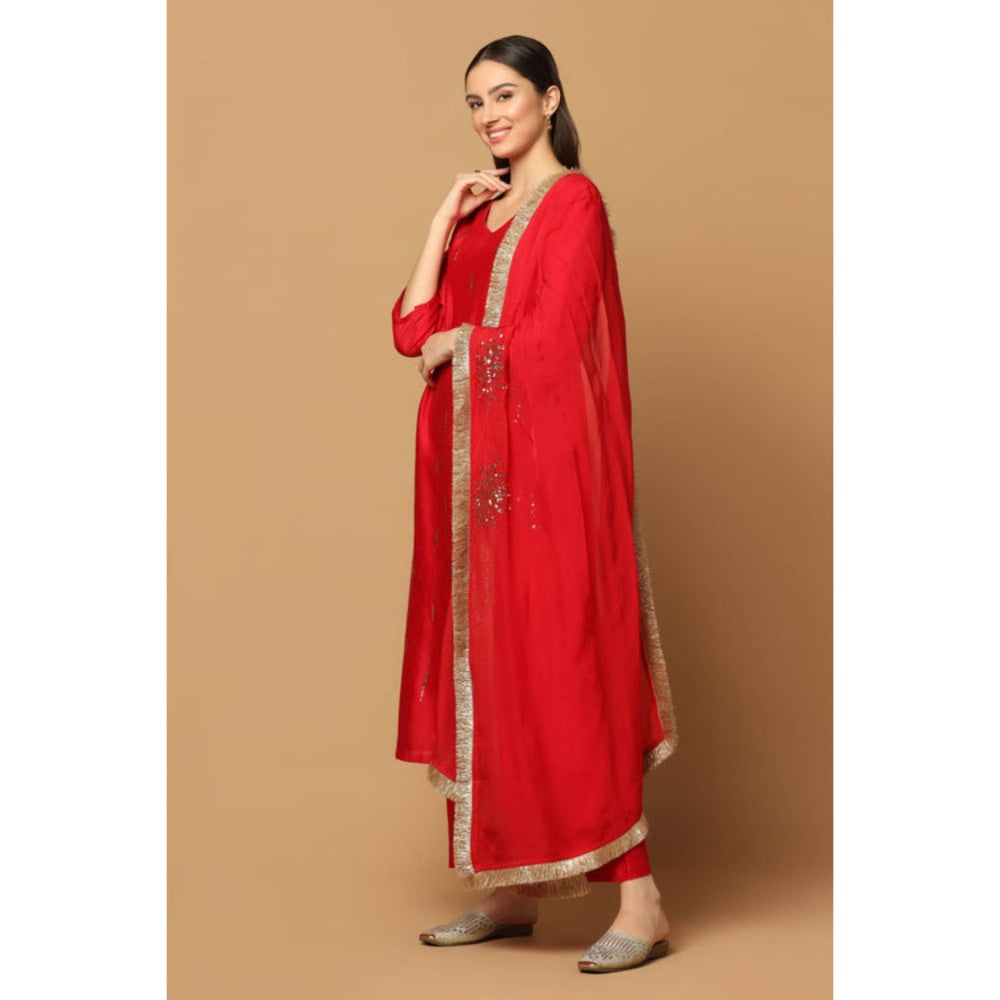 "Two Sisters" by Gyans Red Mukaish Kurta Set