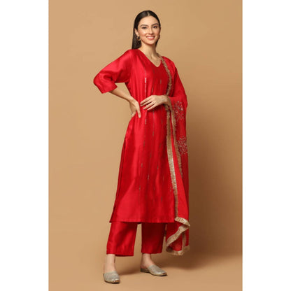 "Two Sisters" by Gyans Red Mukaish Kurta Set