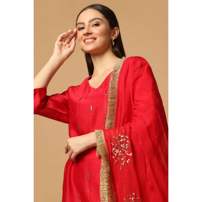 "Two Sisters" by Gyans Red Mukaish Kurta Set