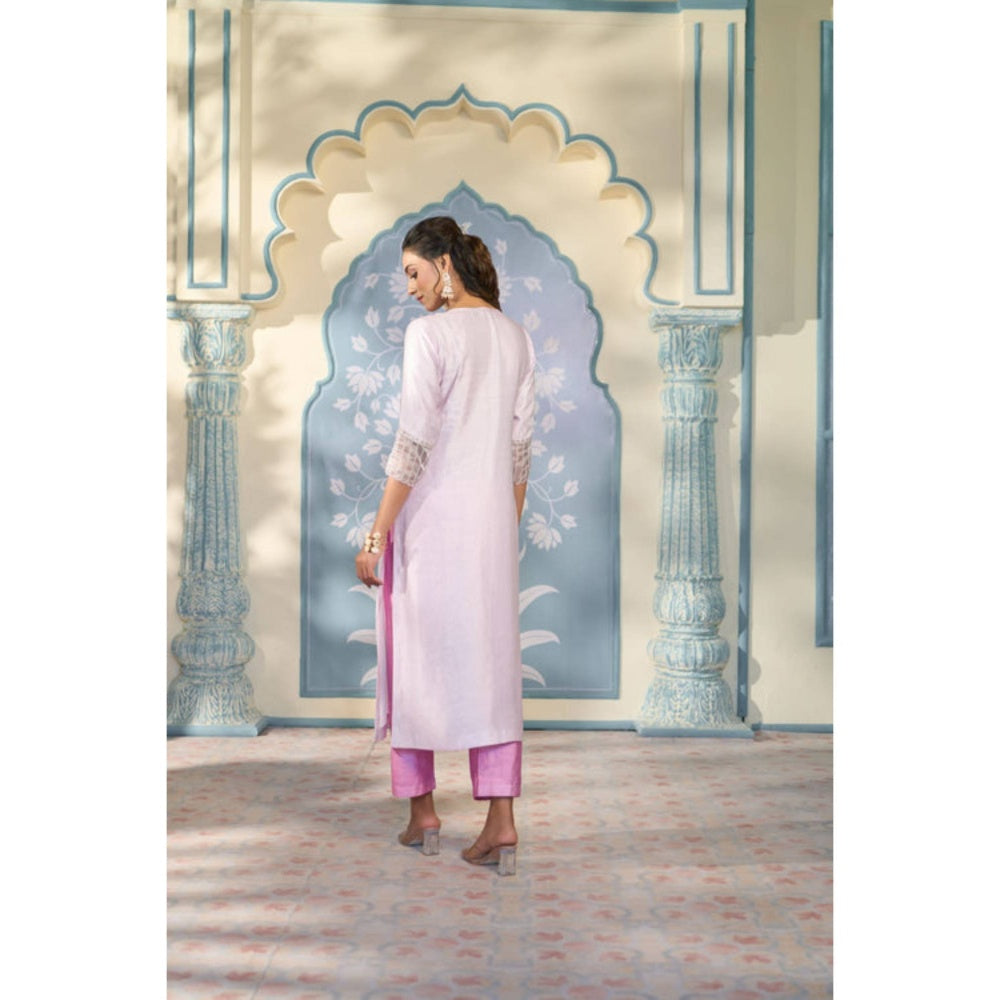 "Two Sisters" by Gyans Lavender Satin Embroidered Round Neck Kurta With Pant And Dupatta