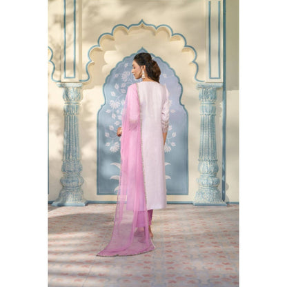 "Two Sisters" by Gyans Lavender Satin Embroidered Round Neck Kurta With Pant And Dupatta
