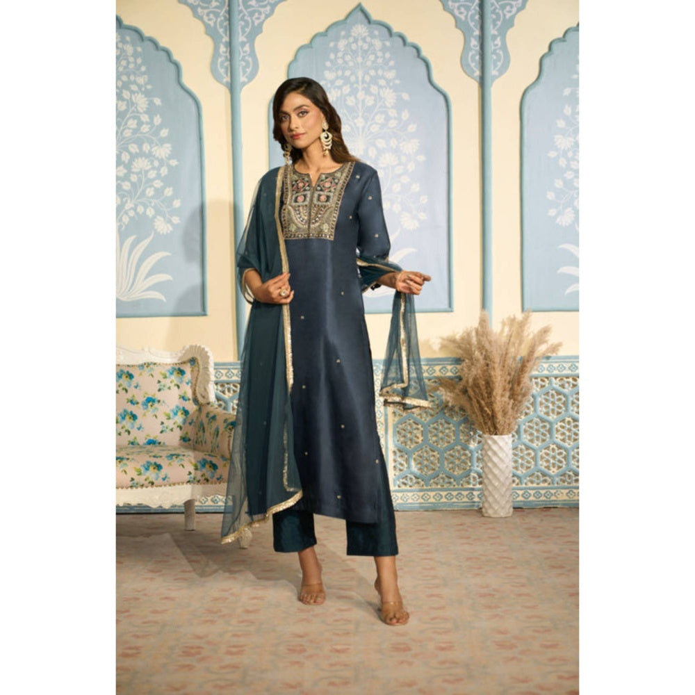 "Two Sisters" by Gyans Embroidered Navy Kurta Set