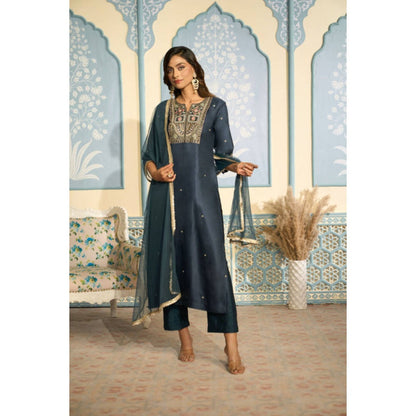 "Two Sisters" by Gyans Embroidered Navy Kurta Set