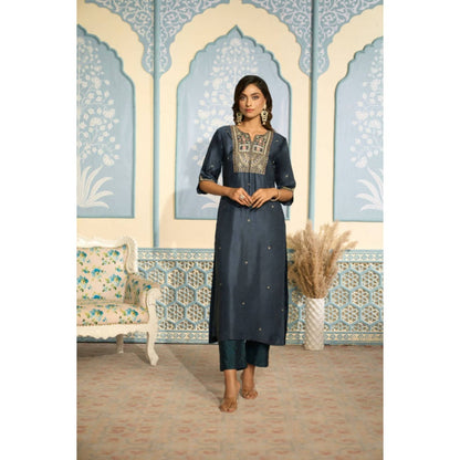 "Two Sisters" by Gyans Embroidered Navy Kurta Set