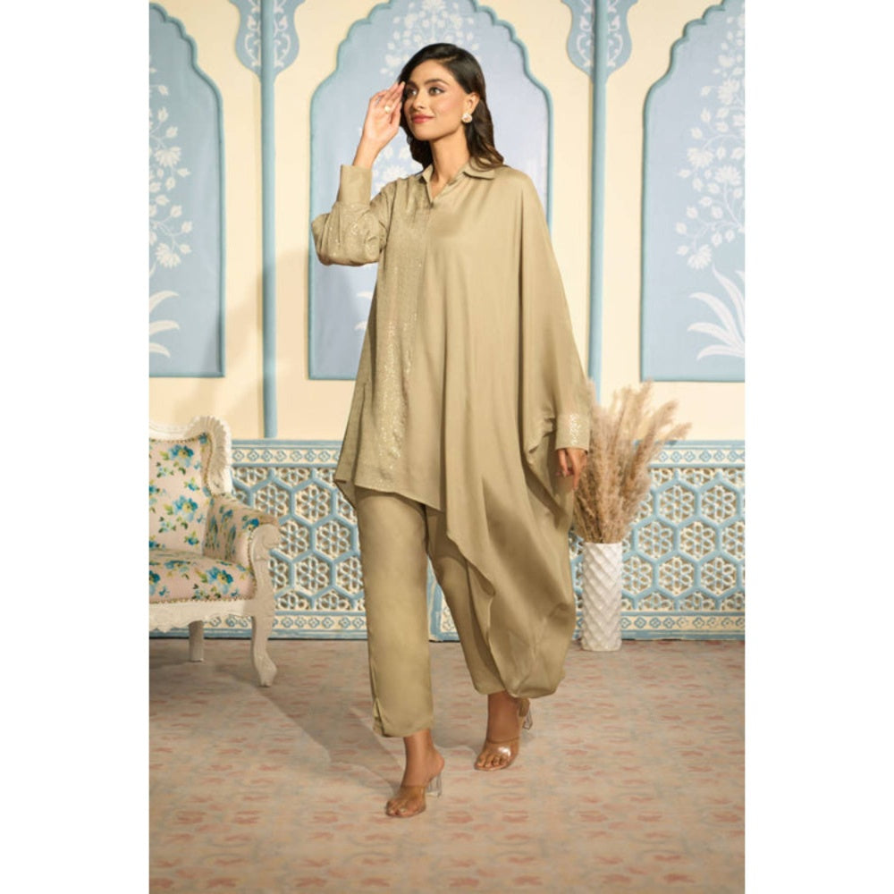 "Two Sisters" by Gyans Beige Kaftan Set With Pants