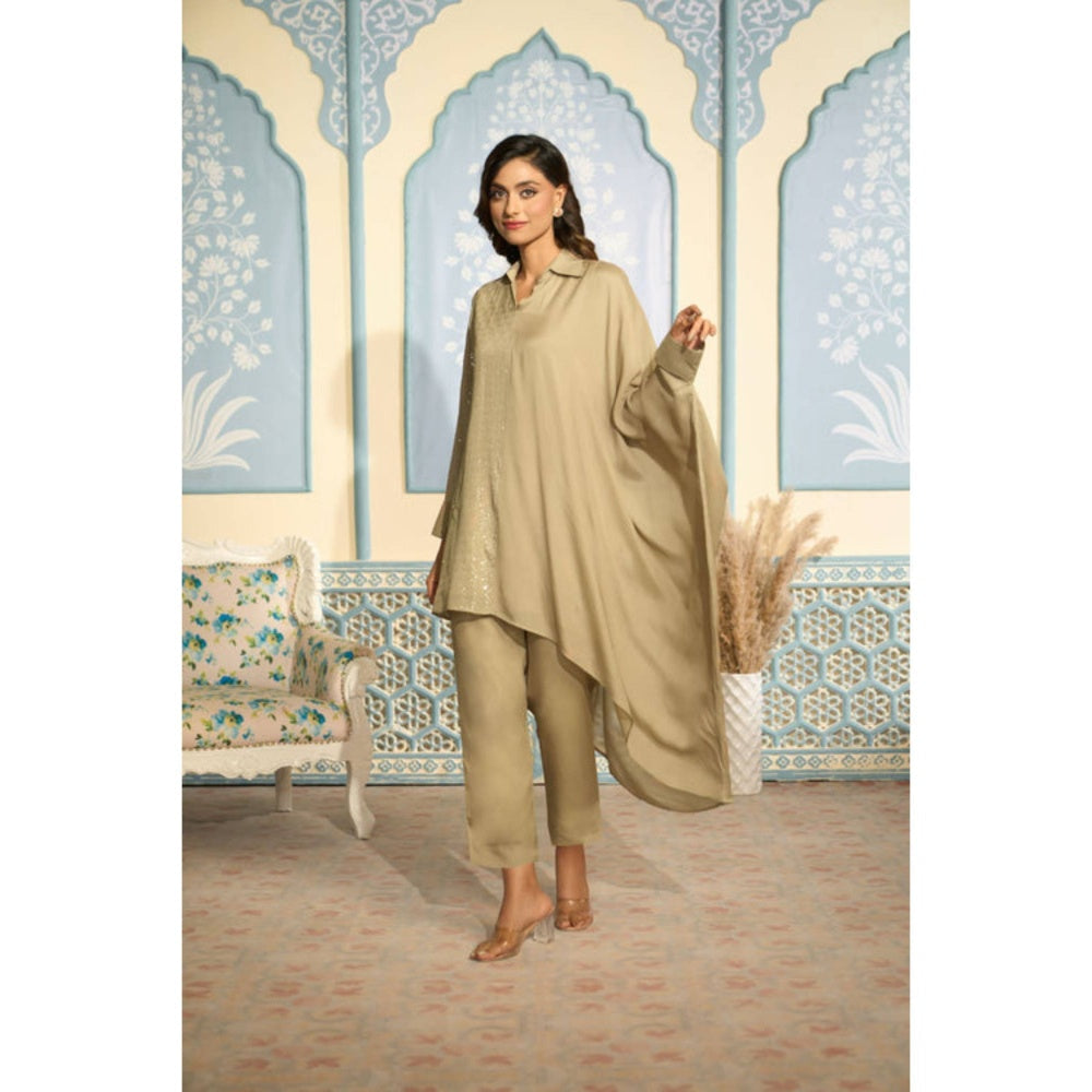 "Two Sisters" by Gyans Beige Kaftan Set With Pants