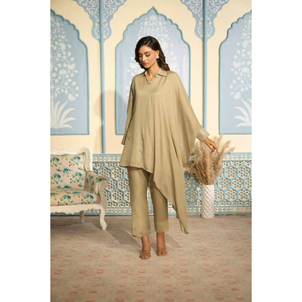 "Two Sisters" by Gyans Beige Kaftan Set With Pants