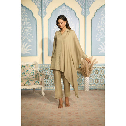 "Two Sisters" by Gyans Beige Kaftan Set With Pants
