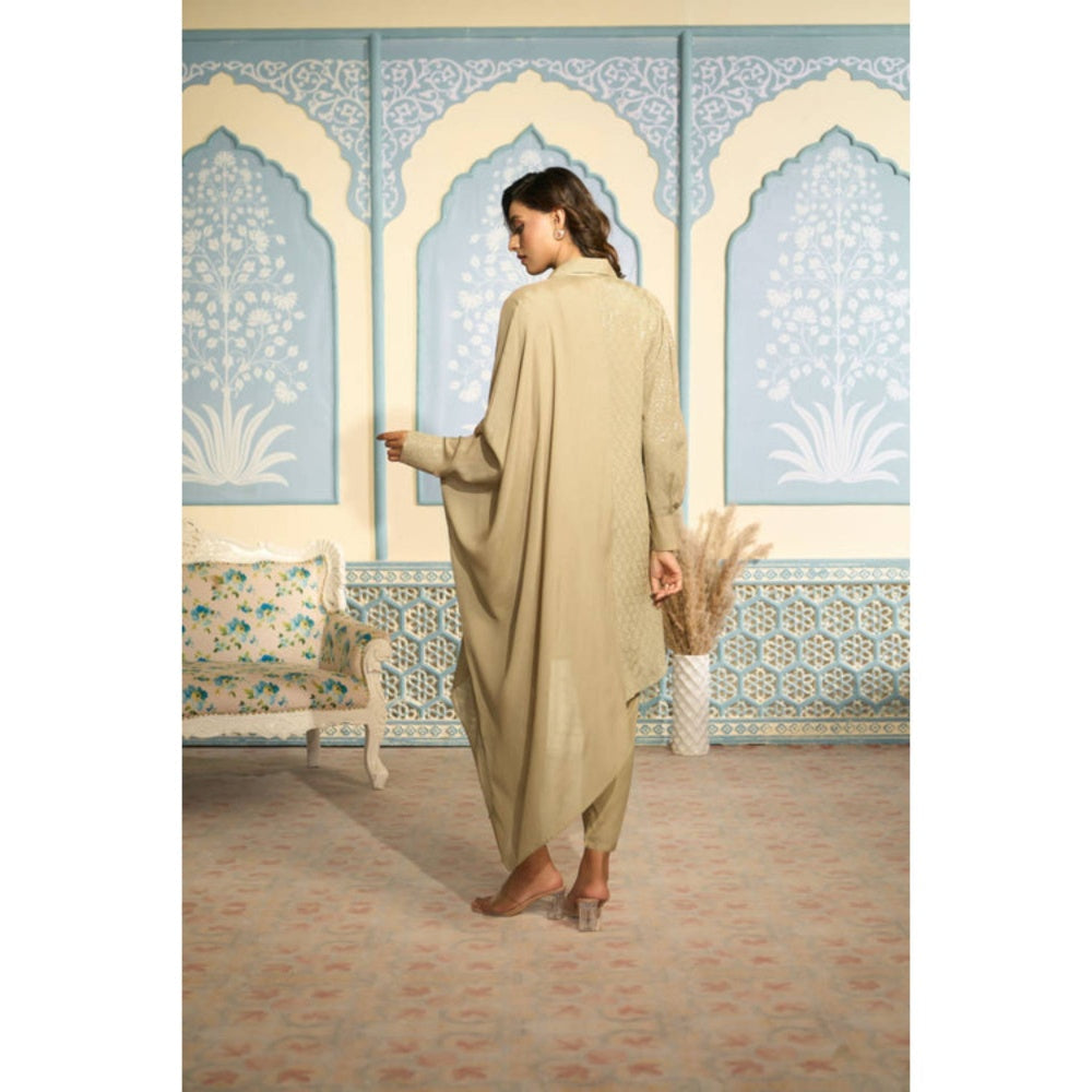 "Two Sisters" by Gyans Beige Kaftan Set With Pants