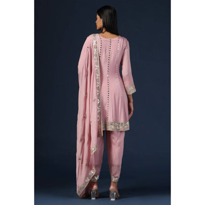 "Two Sisters" by Gyans Purple Georgette Embroidered V-Neck Kurta With Dhoti Pant And Dupatta