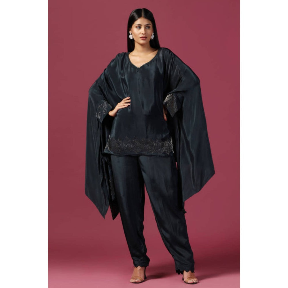 "Two Sisters" by Gyans Navy Blue Crepe Tunic With Pants