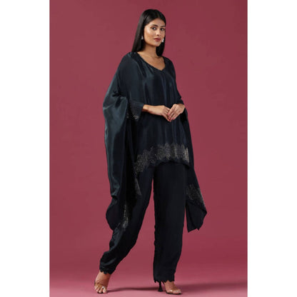 "Two Sisters" by Gyans Navy Blue Crepe Tunic With Pants