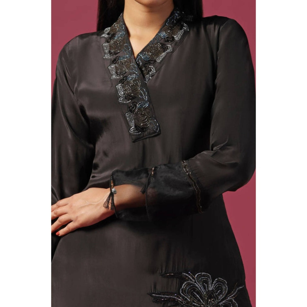 "Two Sisters" by Gyans Black Embroidered Kurta Paired With Dhoti Pants