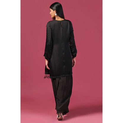 "Two Sisters" by Gyans Women Black Silk Embroidered Kurta with Palazzo