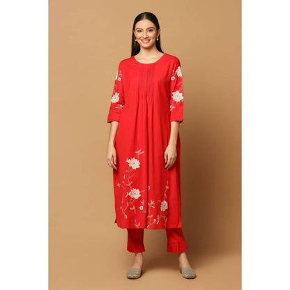 "Two Sisters" by Gyans Women Red Cotton Floral Kurta with Pant and Dupatta