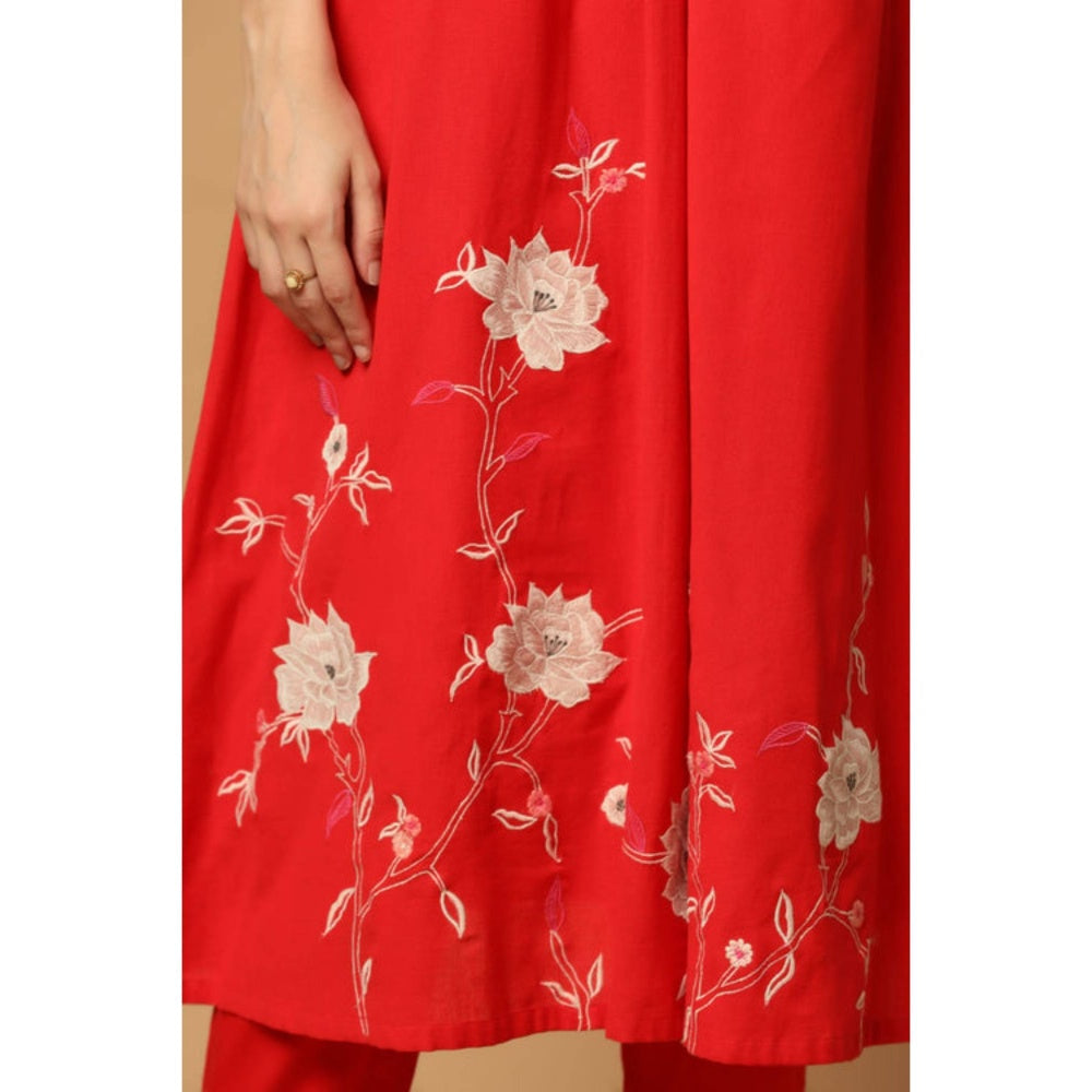 "Two Sisters" by Gyans Women Red Cotton Floral Kurta with Pant and Dupatta