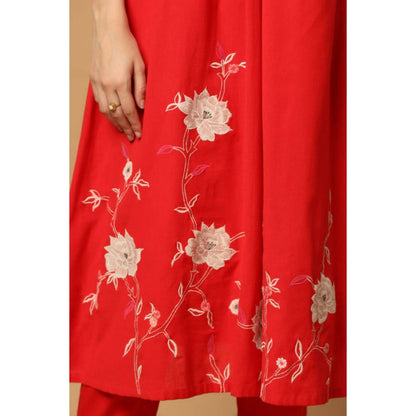 "Two Sisters" by Gyans Women Red Cotton Floral Kurta with Pant and Dupatta
