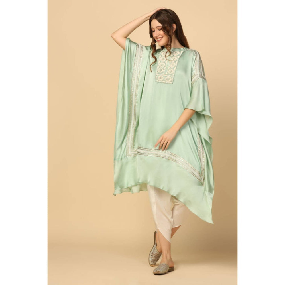 "Two Sisters" by Gyans Women Blue Satin Embroidered Kurta with Dhoti