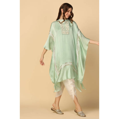"Two Sisters" by Gyans Women Blue Satin Embroidered Kurta with Dhoti