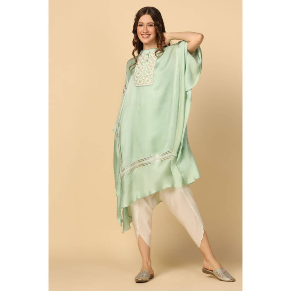 "Two Sisters" by Gyans Women Blue Satin Embroidered Kurta with Dhoti