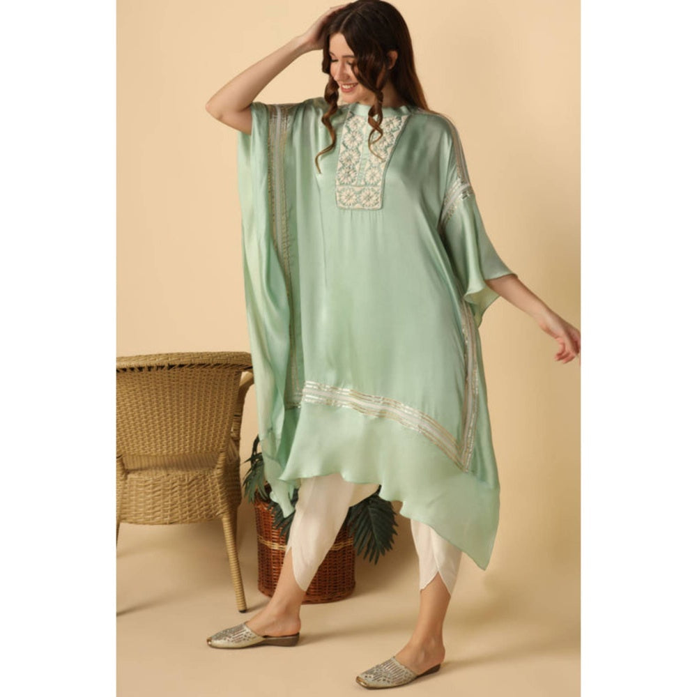 "Two Sisters" by Gyans Women Blue Satin Embroidered Kurta with Dhoti