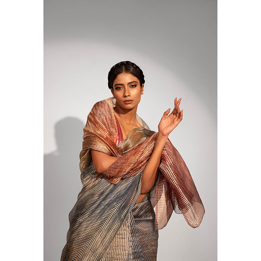 UNALLUME BY NISHA Sunset Symphony Ombre Saree with Unstitched Blouse - Metallic