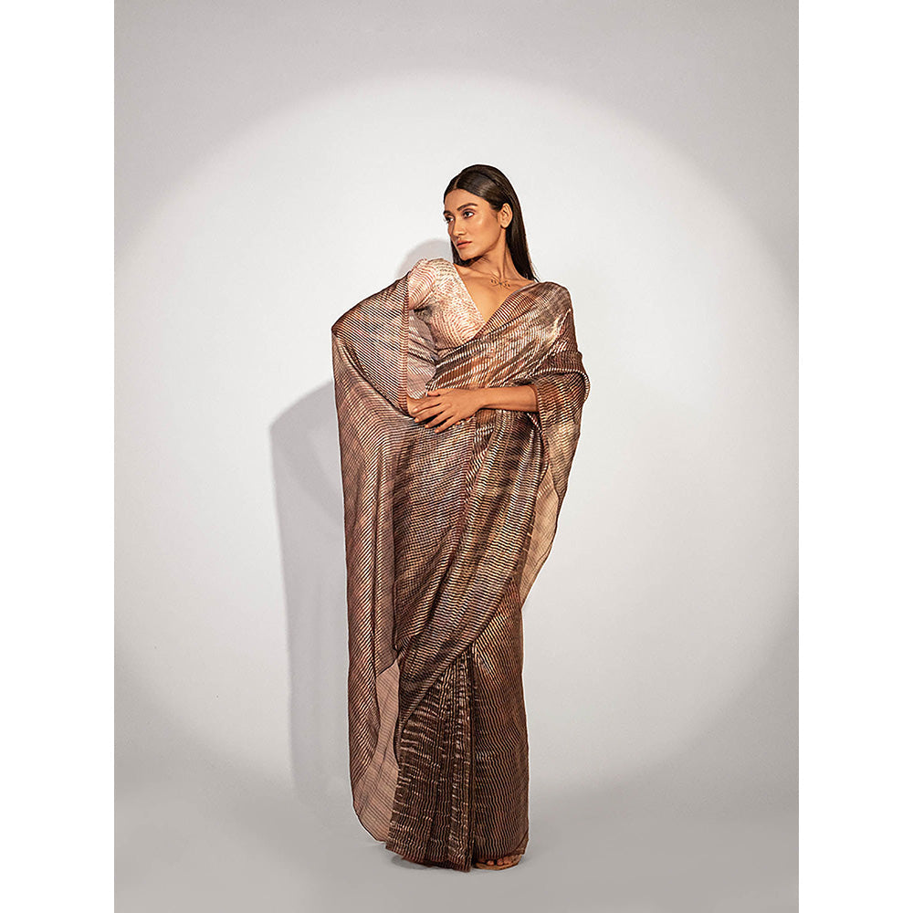 UNALLUME BY NISHA Handwoven Cocktail Affair Saree with Unstitched Blouse - Metallic
