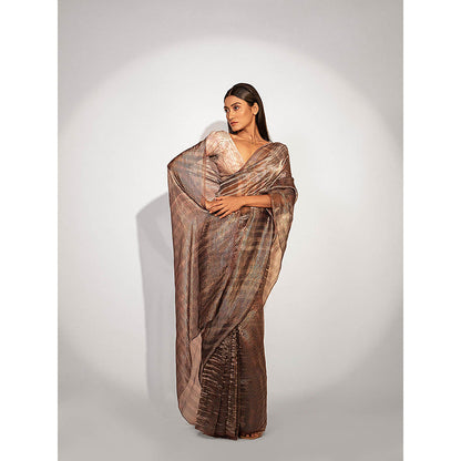 UNALLUME BY NISHA Handwoven Cocktail Affair Saree with Unstitched Blouse - Metallic