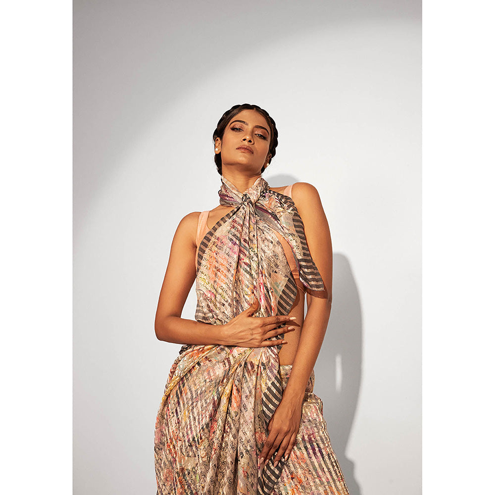 UNALLUME BY NISHA Ethereal Bloom Silk Saree with Unstitched Blouse - Multi-Color