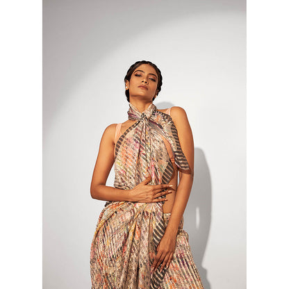 UNALLUME BY NISHA Ethereal Bloom Silk Saree with Unstitched Blouse - Multi-Color