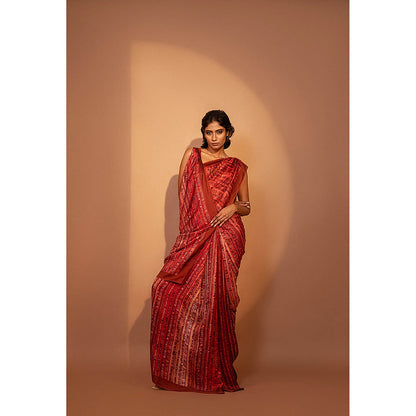 UNALLUME BY NISHA Urban Reflections Silk Saree with Unstitched Blouse - Red