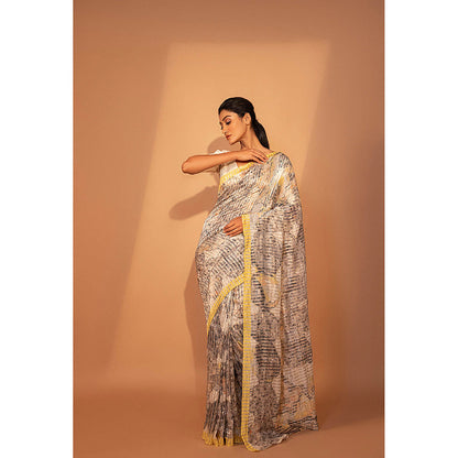 UNALLUME BY NISHA Misty Citrus Silk Saree with Unstitched Blouse - Multi-Color