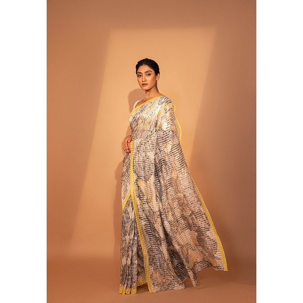 UNALLUME BY NISHA Misty Citrus Silk Saree with Unstitched Blouse - Multi-Color