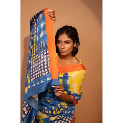 UNALLUME BY NISHA Twilight Tango Silk Saree with Unstitched Blouse - Blue