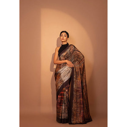 UNALLUME BY NISHA Celosia King Coral Silk Saree with Unstitched Blouse - Brown