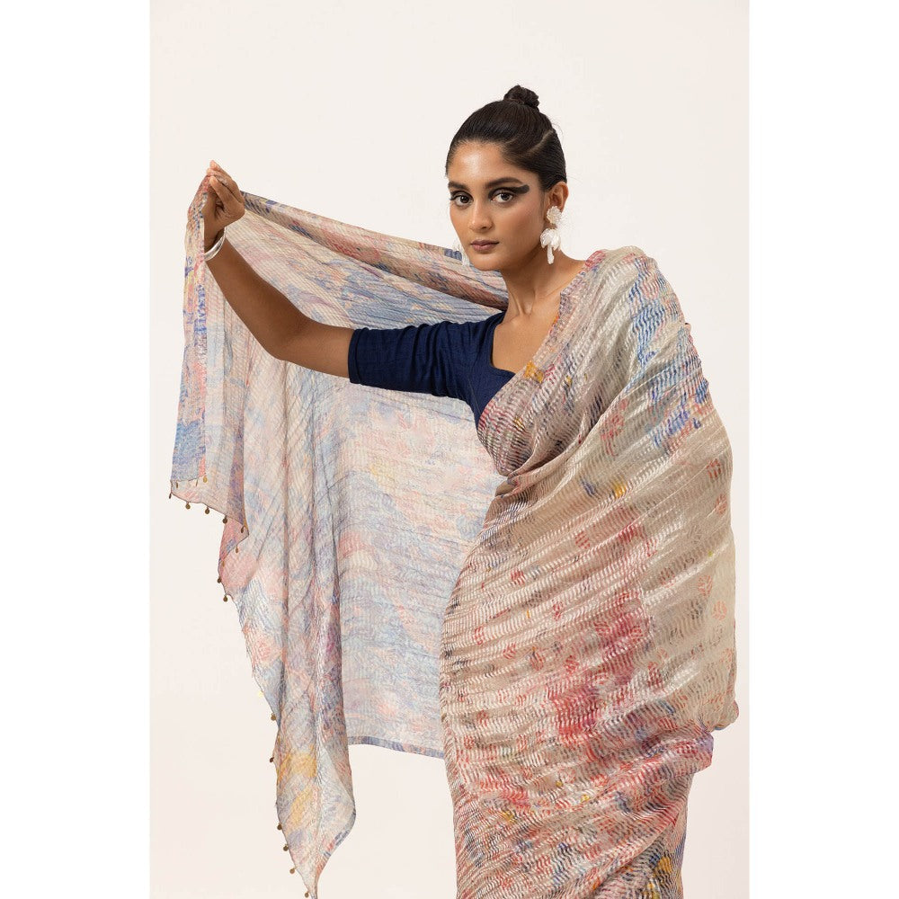 UNALLUME BY NISHA Marble Muse Silk Saree with Unstitched Blouse - Multi-Color